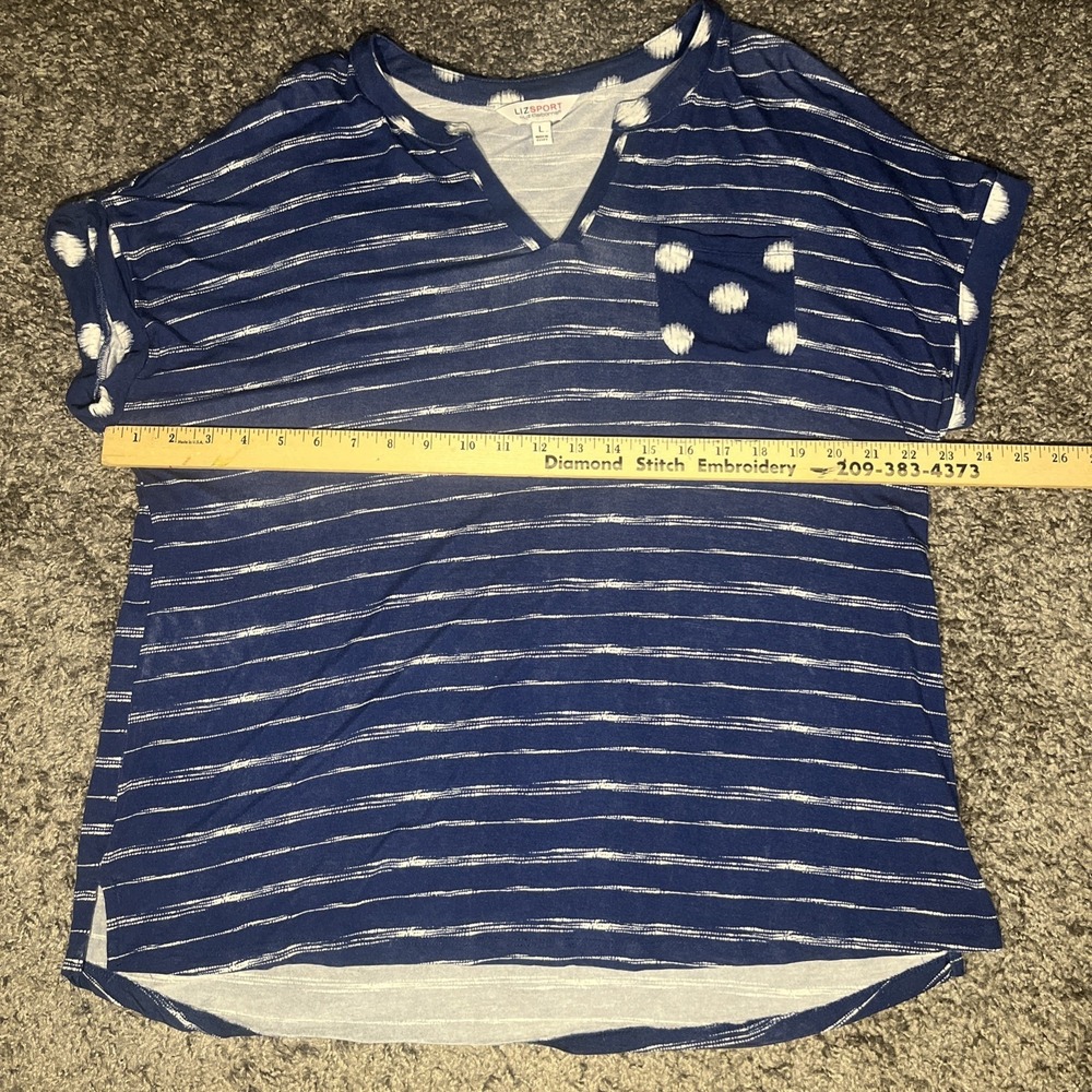 Blue And White Live Sport By Liz Claiborne V-Neck T-Shirt Size Large - Picture 3 of 6